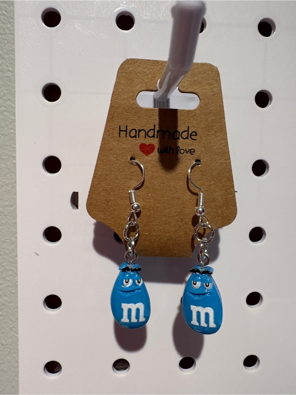 (2/$25) Handmade Blue M&M Candy Character Dangle Earrings